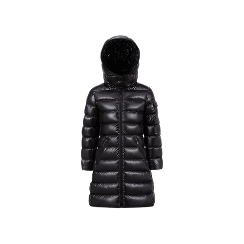 Moncler Moka Long Coat Deep Black - The Moka long down jacket for girls enhances a statement design with warmth and protection.