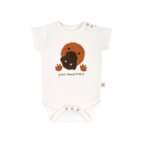 Red Caribou Short Sleeve Onesie Stay Pawsitive!! 24SS - Our baby onesies are crafted from our signature super soft and durable Peruvian Organic Pima cotton fabric