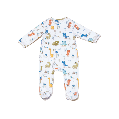 My Little Pie Sleepsuit White Dino 24SS - The sleepsuit features a straight clasp and is crafted from luxurious Pima Cotton, known for its softness due to longer fibers