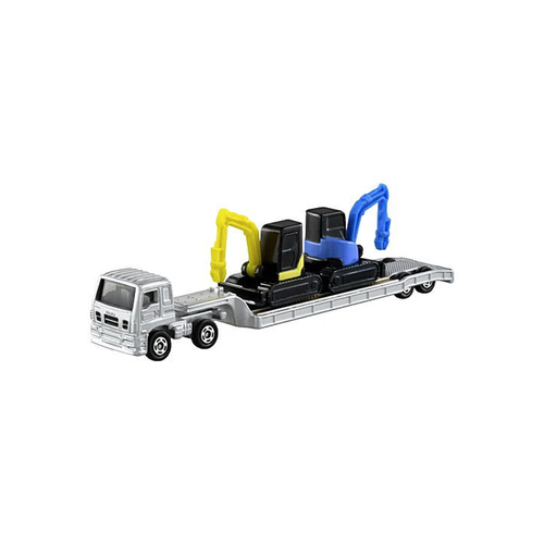 Takara Tomy Tomica Cars 142 Isuzu Giga - The Isuzu Giga Heavy Equipment Transporter joins the Tomica lineup as a detailed and functional die-cast toy, perfect for kids and collectors alike.