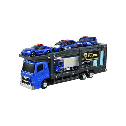 Takara Tomy Tomica World Police Carrier Car Set 75988 - This Tomica Police Station Carrier Car Diecast Scale Model Car Set is perfect for action-packed play or collector display.