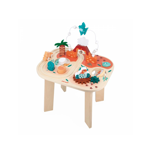 Janod Dino Activity Table - Janod - On this magnificent rust and blue-toned wooden activity table, everything comes together to transport children aged 12 months and up to an extraordinary universe