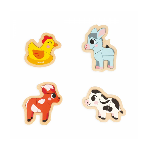 Janod 4 Progressive Puzzle Farm - Perfect for developing fine motor skills and coordination!