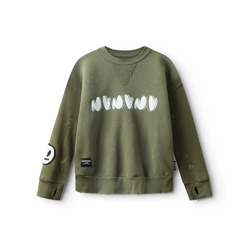Nununu Vintage Smile Sweatshirt Olive 24FW - We’re all about vintage vibes and smiley times, so we turned that philosophy into a sweatshirt.