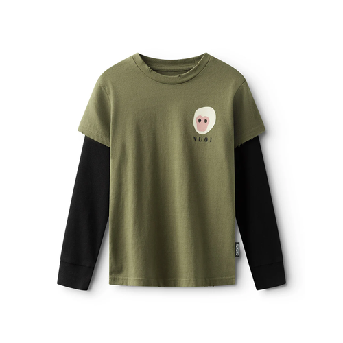 Nununu Monkey Around Shirt Olive 24FW - Makes sense, because the little monkey wearing this gender-neutral twofer has been playing way too hard, as usual.