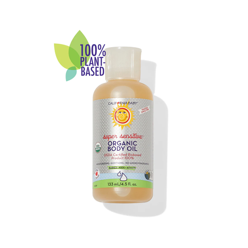 California Baby Super Sensitive Organic Body Oil 4.5 oz - This unscented, organic massage oil is safe for even the most sensitive skin! The oil is non-greasy, absorbs quickly, and will leave your skin feeling satiny smooth.