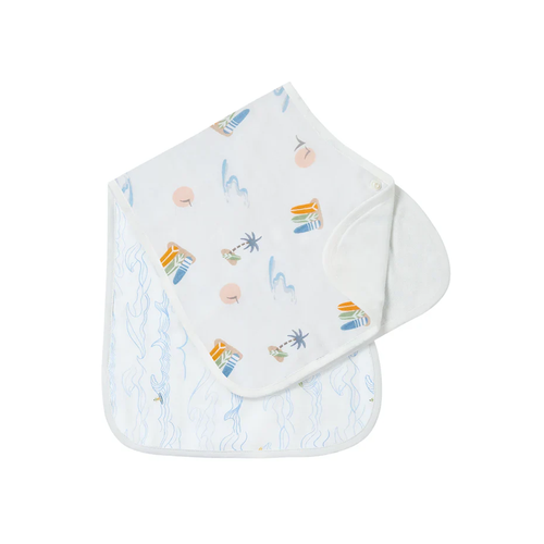 Nest Designs Burp n' Bib (2 Pack) 25SS Surf Camp - This multipurpose bib can be used for over-the-shoulder protection during burping sessions and a big bib for older kiddos.