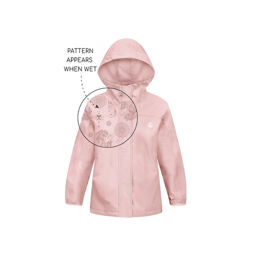 Therm SplashMagic Rainshell 25SS Dusky Pink - When the raincoat gets wet, a secret pattern is revealed! See the SplashMagic pattern appear in the rain then disappear again when dry.