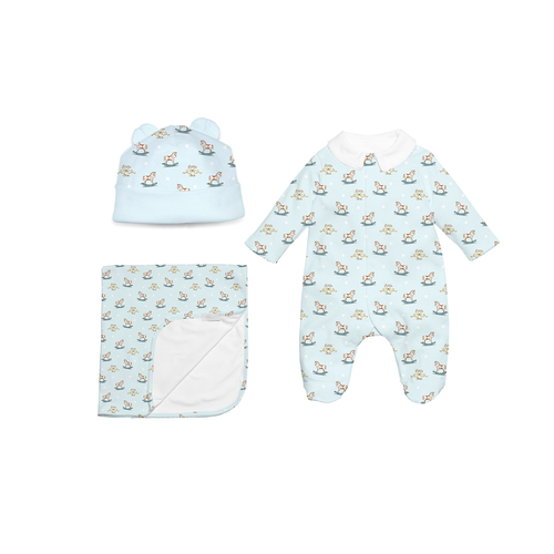 My Little Pie Baby Set W Blankt Rocking Horse 25SS 1-3 - A babygrow set for baby girls by Ukrainian brand My Little Pie.