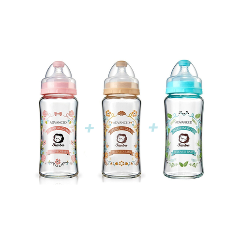 Simba Romance Wide Neck Glass Feeding Bottle Bundle 270ml x 3