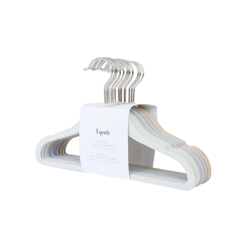 3 Sprouts Velvet Hangers (Set of 15) MIX - Keep tiny clothes neat and secure with these velvet-coated hangers designed just for baby and toddler garments.