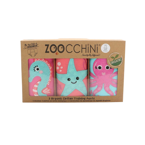 Zoocchini Organic Training Pants Girls Ocean Gals 2-3T   - Made from super soft cotton spandex stretch rib using Certified Organic Control Standard OCS100 ORGANIC COTTON, our training pants are perfect for that potty training time in a child's life.