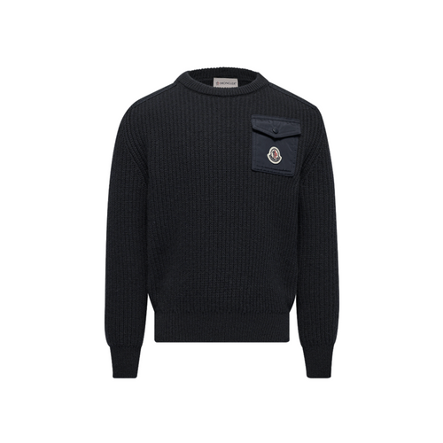 Moncler Crew Neck 25FW  - Crafted from wool, this soft jumper is featured in a classic crew neck shape. Nylon inserts introduce an interesting texture contrast, while a signature patch pocket completes the mid-weight knit.
