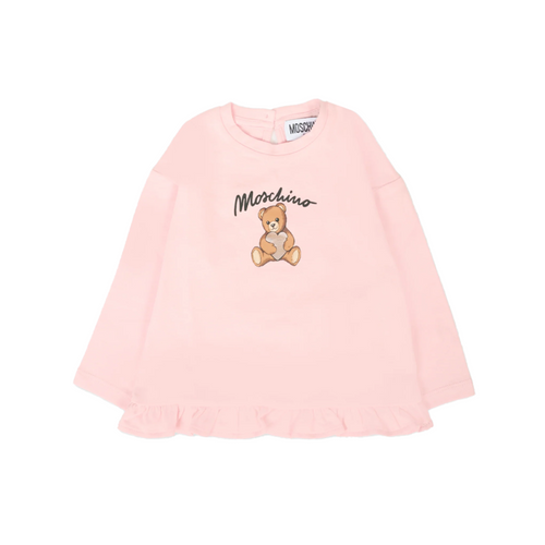 Moschino T-Shirt Addition Sugar Rose - Moschino incorporate unique energy and a wistful elegance into their Italian designs. This baby girls sugar rose t-shirt is woven from beautiful high quality, showcasing the iconic teddy.