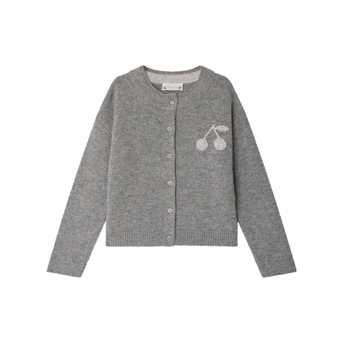 Bonpoint Sweater kids Bonpoint Grey 26SS - This Judicael girls' cardigan stands out with its large hand-embroidered cherry on the chest. This cashmere style is both soft and warm.