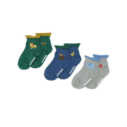 Stample 3Pack Babys Socks Boys - Bring a touch of playful charm to every step with the Stample 3-Pack Baby Socks, featuring adorable animal motifs — lion, monkey, and elephant.