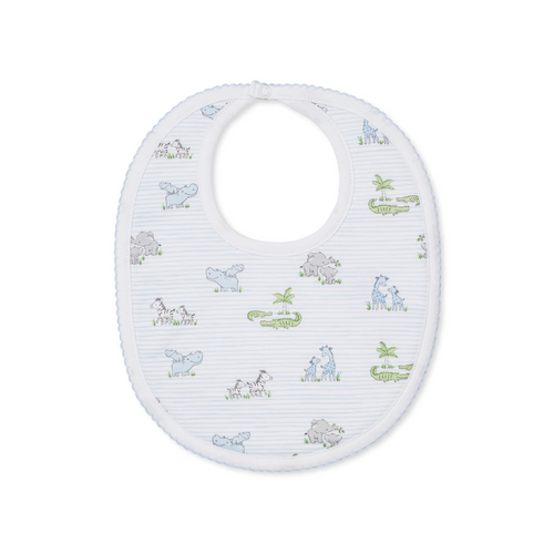Kissy Kissy Bib PRT 26SS Safari ONE SIZE - Our safari party print bib is perfect for catching baby's mealtime messes. Made from the softest Pima cotton for ultimate comfort.