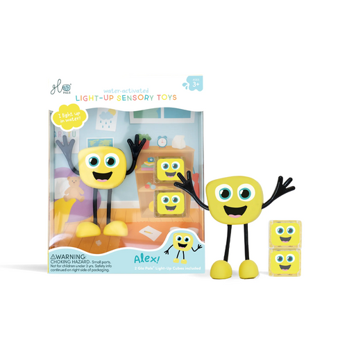 Glo Pals Character Bath Toy - Insert your Glo Pals Light-Up Cube into the back of each Pal, drop it in the water, and watch it light up!