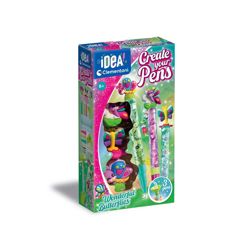 Clementoni Idea: Create Your Pens - Wonderful Butterflies - Create Your Pens – Wonderful Butterflies is an original creative kit that allows children to assemble and personalize their own pens with beautiful butterfly-themed decorations.