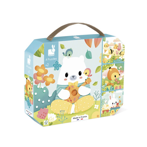 Janod Pure: 4 Puzzles (6-9-12-16pcs) - The first puzzles for toddlers, ideal for progress! With these 4 progressive puzzles decorated with adorable little animals, children aged 2 and over can discover puzzles at their own pace.