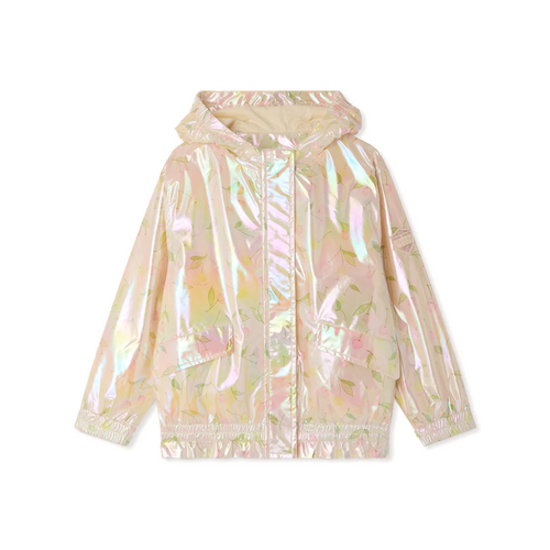 Bonpoint Lyane Jacket Power Pink Kids 26SS - Little girls love this Lyane lightweight jacket, with its iridescent reflections that catch the light and its fresh, colorful cherry motif.