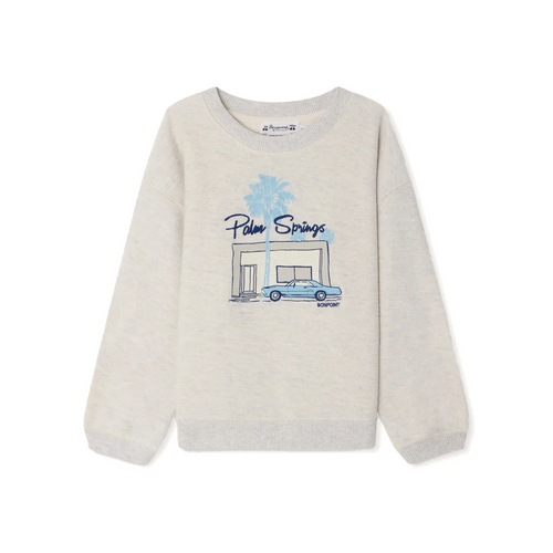 Bonpoint Tonino Sweatshirt Gris Chine 26SS - The heathered organic cotton fleece of this Tonino sweater for boys ensures comfort, while the colorful Palm Springs embroidery on the front provides distinctive character.