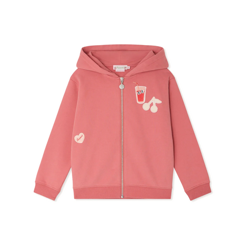 Bonpoint Talent Sweatshirt Raspberry 26SS - The Talent girls' hoodie is made of organic cotton fleece in a vibrant color. Original and iconic patches are embroidered on the front.
