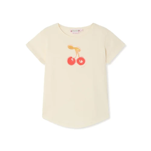 Bonpoint Aada T-Shirt Ecru 26SS - The Aada T-shirt for girls stands out with its cartoon-style cherry print on the front. This rounded-hem design is made from a flowing and comfortable jersey fabric.