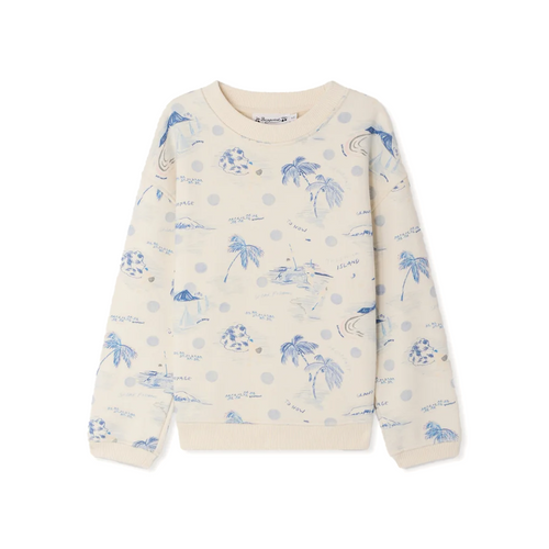 Bonpoint Tonino Sweatshirt Blue 26SS - The Tonino sweatshirt features a charming travel-inspired print, finished with solid-color ribbed cuffs and hem.