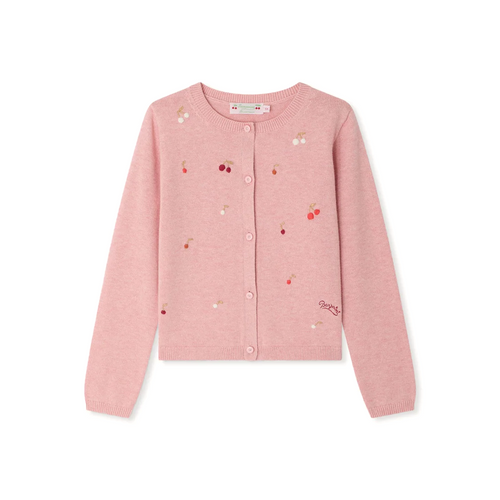 Bonpoint Lilith Cardigan Faded Pink 26SS - Embellished with finely hand-embroidered cherries, this Lilith cardigan for girls adds a touch of style to any outfit. It's made in fine cotton knit.