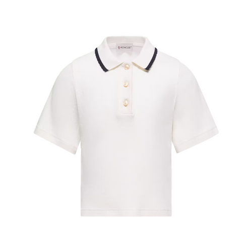 Moncler SS Textured-Trim POLO 26SS Natural - Easily layered or worn on its own as the weather shifts, this short-sleeve polo is crafted from lightweight pointelle knit.