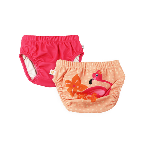 Zoocchini Baby-Toddler Knit Swim Diaper 2 Piece Set Flamingo 2-3T - Your little one will look oh-so-cute taking a dip in the ocean or the pool, and your baby's swim will also be pool-friendly!