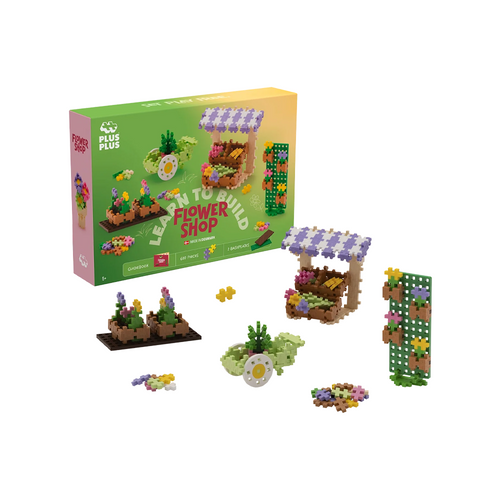 Plus-plus Learn to Build - Flower Shop - Build your own flower shop with Plus-Plus. With 600 colorful Plus-Plus pieces and 2 baseplates, you can create a charming flower shop with beautiful flowers and accessories.