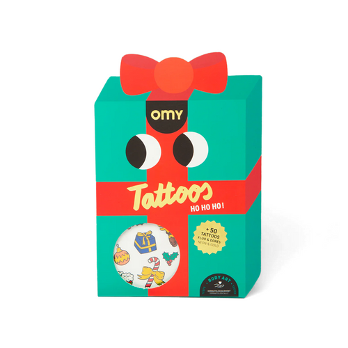 OMY Temporary Tatoos -Hohoho - 50 Fluorescent & Gold Christmas Tattoos – Perfect for under the tree!