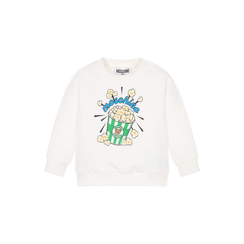 Moschino Popcorn Sweatshirt Addition Cloud 26FW - Bringing a touch of movie night magic, this ivory Moschino sweatshirt is printed with a fun popcorn graphic.