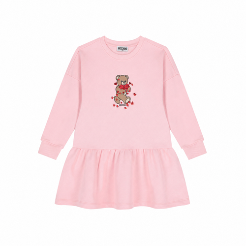 Moschino Sugar Rose Dress 26FW - This pale pink dress for little girls by Moschino is made from beautifully soft cotton jersey with a cosy, fleecy feel on the inside.