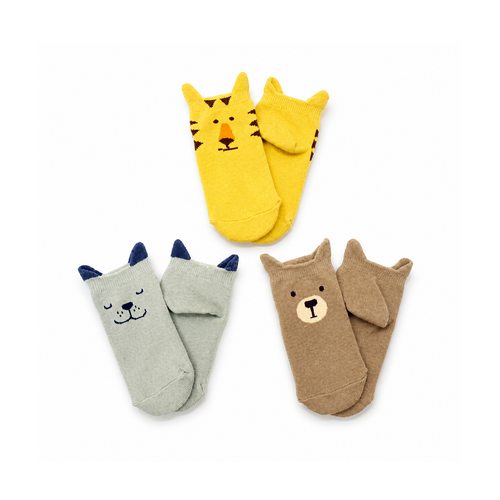Stample Animal-Themed Ankle Socks 3P 26FW Boys - The Stample Ankle Socks 3P Set brings fun and comfort to your child’s everyday wear.
