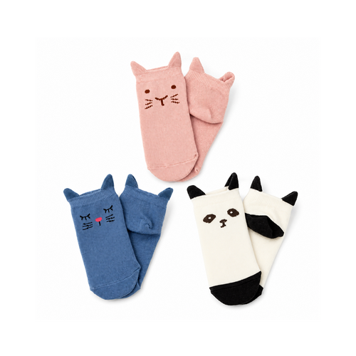 Stample Animal-Themed Ankle Socks 3P 26FW Girls - The Stample Ankle Socks 3P Set brings fun and comfort to your child’s everyday wear.