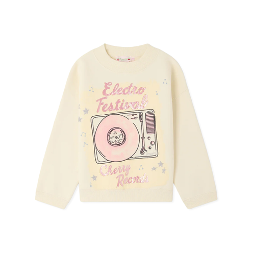 Bonpoint Bart Sweatshirt Ecru 26FW - Made from organic cotton fleece, the Bart sweatshirt for girls is a must for music lovers with its electro festival print on the front.