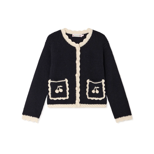 Bonpoint Cardigan Marlys Marine 26FW - This Marlys cardigan for girls is crafted from a soft ribbed knit.