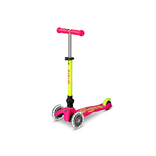 Micro Mini Deluxe Foldable LED Flamingo Yellow - The folding mechanism means that taking your child’s Mini with you wherever you go is now easier than ever – just click, fold and carry by the T-bar.