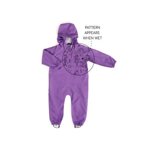 Therm SplashMagic Rainsuit 26FW Violet - When the rainsuit gets wet, a secret pattern is revealed! See the SplashMagic pattern appear in the rain then disappear again when dry.