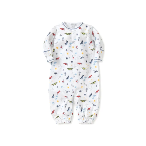 Kissy Kissy Aviators Print Conv. Gown Asst 26FW - A fun aviator theme patterns this cozy gown for your baby boy. Snaps on legs allow for easy conversion to playsuit; made from the softest Pima cotton for ultimate comfort.
