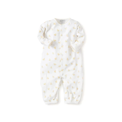Kissy Kissy Hatchlings Print Conv. Gown Asst 26FW - Playful ducks pattern this cozy gown for your baby. Snaps on legs allow for easy conversion to playsuit. Made from the softest Pima cotton for ultimate comfort.