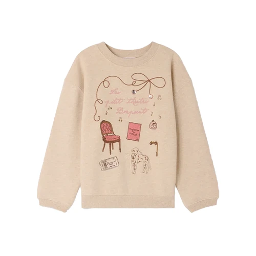 Bonpoint Tayla Sweatshirt Beige 26FW - Little artists will love the Tayla sweater for girls with its rhinestone-embellished embroidery depicting the theater. This long-sleeved design is made from organic cotton fleece.