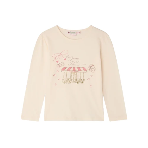 Bonpoint Gracieuse T-Shirt Pale Pink 26FW  - This Gracieuse T-shirt for girls features a charming Paris-themed print.