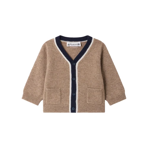 Bonpoint Tahiel Cardigan Praline 26FW - This Tahiel cardigan for babies features a V-neck and a contrasting button placket. Tone-on-tone embroidery adorns the upper back.