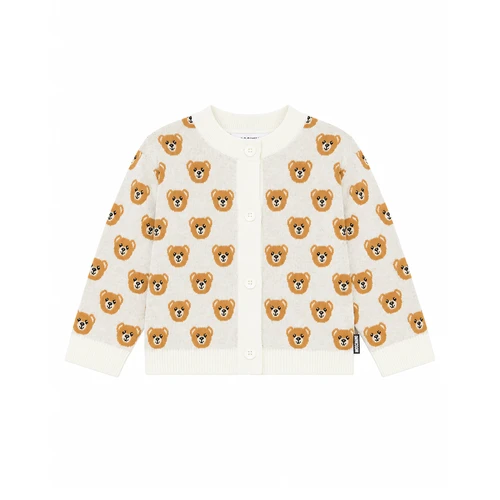 Moschino Baby Bear Allover Knitted Cardigan Cloud 26FW - Wrap your little one in cozy elegance with the Moschino Baby Bear Allover Knitted Cardigan in Cloud.