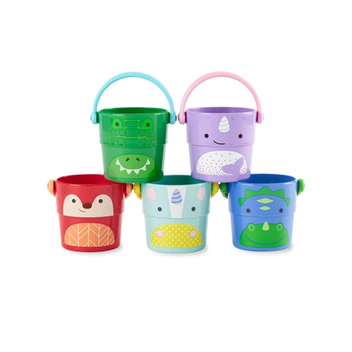 Skip Hop ZOO Stack - Pour Buckets Multi  - Our friendly-faced nesting buckets feature three different sprinkle effects for bath time fun.
