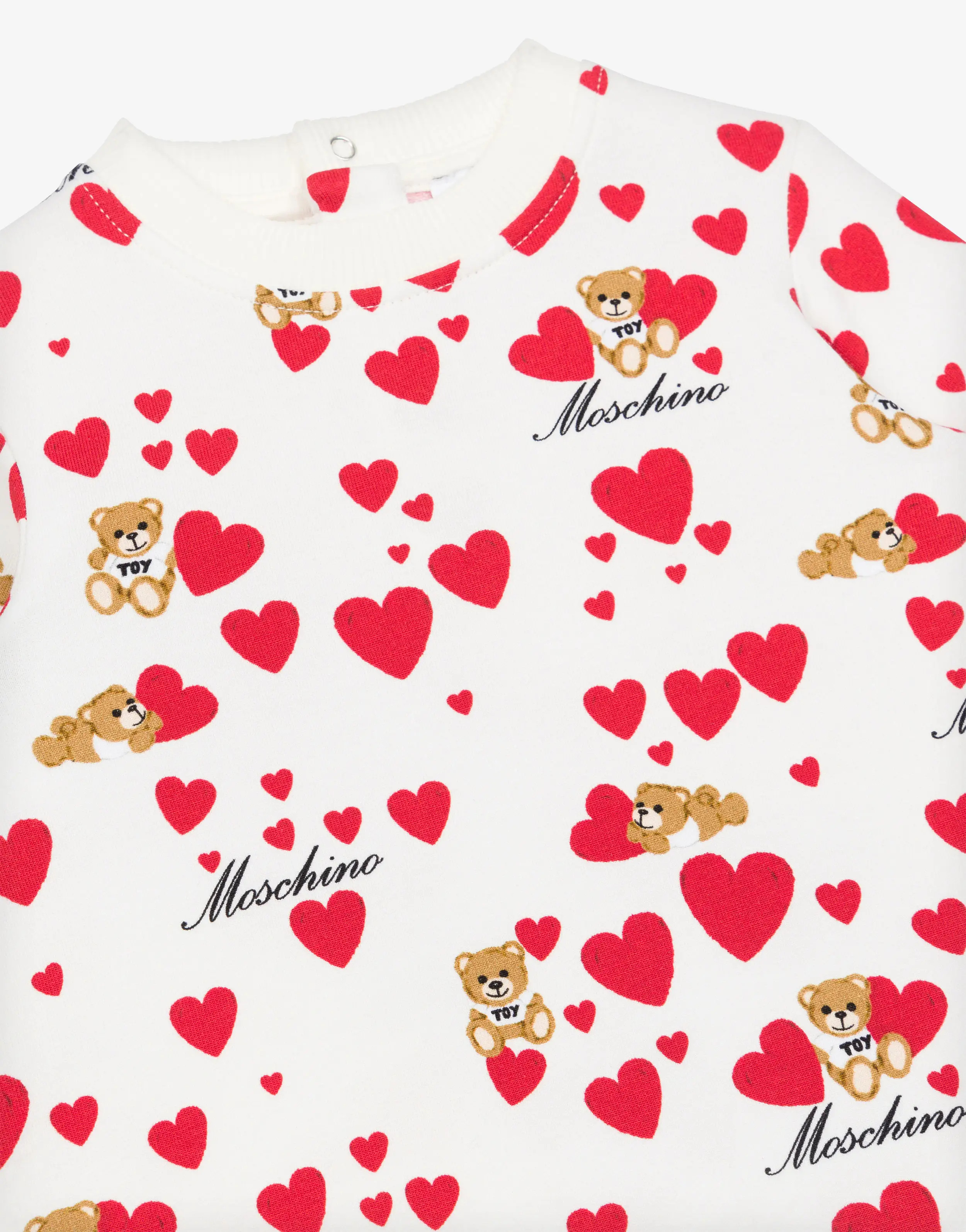Moschino Girls LS Dress W All Over Heart Bear Logo Print CREAM